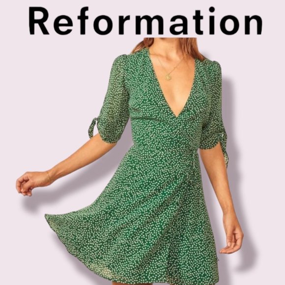 Reformation Dresses & Skirts - Reformation Venezuela Sammy Dress Green Floral Printed Crepe Women's Size M EUC